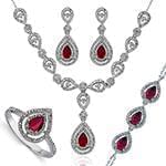 سرویس طلا و جواهر با نگین یاقوت قرمز و الماس تراش برلیان مدل: bset2188