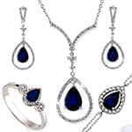 سرویس طلا و جواهر با نگین یاقوت کبود و الماس تراش برلیان مدل: bset2191