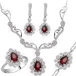 سرویس طلا و جواهر با نگین یاقوت قرمز و الماس تراش برلیان مدل: bset21092