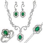 سرویس طلا و جواهر با نگین زمرد و الماس تراش برلیان مدل: bset2193