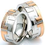 حلقه ست ازدواج طلای دو رنگ با نگین الماس تراش برلیان مدل: srd1393