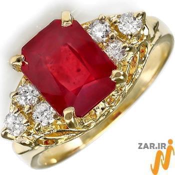 انگشتر طلا و جواهر با نگین یاقوت قرمز و الماس تراش برلیان: مدل rgf1441