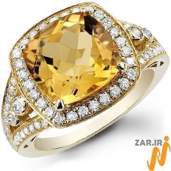 انگشتر طلا و جواهر با نگین سیترین و الماس تراش برلیان: مدل rgf1444