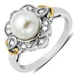 انگشتر طلا و جواهر با نگین مروارید و الماس تراش برلیان: مدل rgf1451