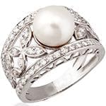 انگشتر طلا و جواهر با نگین مروارید و الماس تراش برلیان: مدل rgf1457