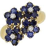 انگشتر طلا و جواهر با نگین یاقوت کبود و الماس تراش برلیان طرح گل: مدل rgf1458