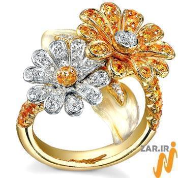 انگشتر طلا و جواهر با نگین سیترین و الماس تراش برلیان طرح گل: مدل rgf1461
