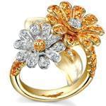 انگشتر طلا و جواهر با نگین سیترین و الماس تراش برلیان طرح گل: مدل rgf1461