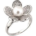 انگشتر طلا و جواهر با نگین مروارید و الماس تراش برلیان طرح گل: مدل rgf1462