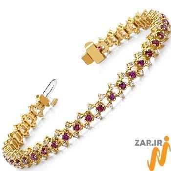 مدل دستبند طلا و جواهر زنانه یاقوت قرمز و الماس تراش برلیان مدل: bdf1213