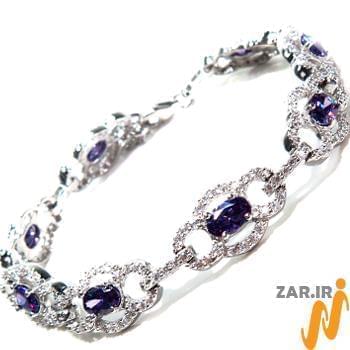 دستبند طلا زنانه با نگین یاقوت کبود و الماس تراش برلیان مدل: bdf1214
