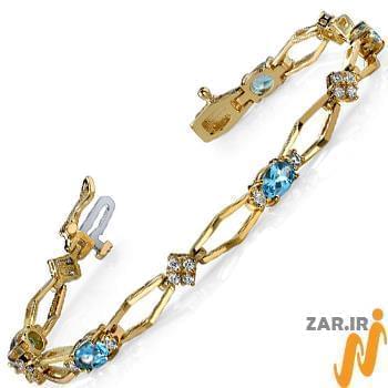 مدل دستبند طلا و جواهر با نگین توپاز و الماس تراش برلیان مدل: bdf1217