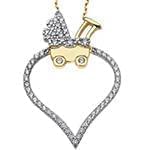 آویز طلای سفید و زرد با نگین الماس تراش برلیان طرح قلب و کالاسکه کودک: مدل pdb2163