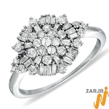 مدل حلقه و انگشتر فلاور (flower) جواهر با نگین الماس تراش برلیان و باگت 