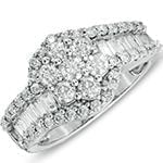 حلقه و انگشتر فلاور (flower) جواهر با نگین الماس تراش برلیان و باگت مدل : eng2165