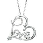 آویز طلای سفید با نگین الماس تراش برلیان طرح قلب و love: مدل pdb2189