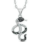 آویز طلای سفید با نگین الماس تراش برلیان سیاه و سفید طرح مار: مدل pdb2190