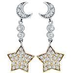 گوشواره طلا و جواهر با نگین الماس تراش برلیان طرح ماه و ستاره مدل: ebf2115