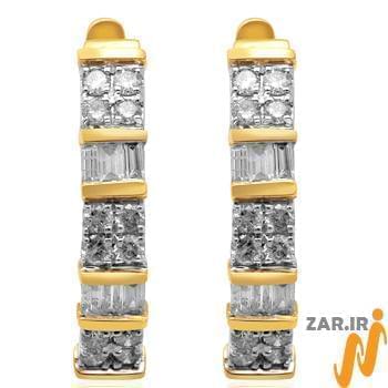 گوشواره طلا و جواهر با نگین الماس تراش برلیان و باگت مدل: ebf2121