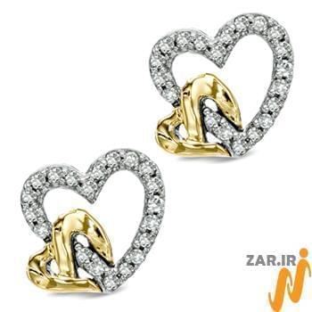 گوشواره طلا و جواهر با نگین الماس تراش برلیان طرح قلب مدل: ebf2125