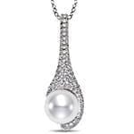 آویز طلا و جواهر با نگین مروارید و الماس تراش برلیان مدل: npdf13027