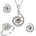 نیم ست دوار آویز، گوشواره و انگشتر طلا با نگین الماس تراش برلیان: مدل hdset2085