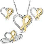 نیم ست قلب آویز، گوشواره و انگشتر طلا با نگین الماس تراش برلیان: مدل hdset2086