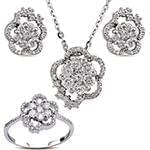 نیم ست فلاور آویز، گوشواره و انگشتر طلا با نگین الماس تراش برلیان: مدل hdset2088