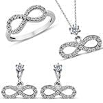 نیم ست بینهایت آویز، گوشواره و انگشتر طلا با نگین الماس تراش برلیان: مدل hdset2089