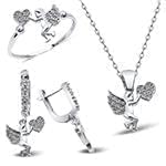 نیم ست آنجل و قلب طلا و جواهر با نگین الماس تراش برلیان: مدل hdset2092