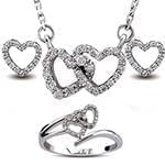 نیم ست طلا و جواهر با نگین الماس تراش برلیان طرح دو قلب: مدل hdset2094