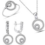 نیم ست آویز، گوشواره و انگشتر طلا با نگین الماس تراش برلیان طرح دوار: مدل hdset2096