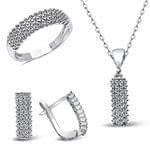 نیم ست آویز، گوشواره و انگشتر طلا با نگین الماس تراش برلیان: مدل hdset2098