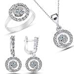 نیم ست آویز، گوشواره و انگشتر طلا با نگین الماس تراش برلیان طرح دوار: مدل hdset2102