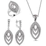 نیم ست آویز، گوشواره و انگشتر طلا با نگین الماس تراش برلیان: مدل hdset2105