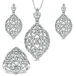 نیم ست آویز، گوشواره و انگشتر طلا با نگین الماس تراش برلیان: مدل hdset2106