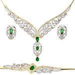 سرویس طلا و جواهر با نگین زمرد و الماس تراش برلیان مدل: bset2206