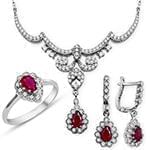 سرویس طلا و جواهر با نگین یاقوت قرمز و الماس تراش برلیان مدل: bset22008