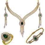 سرویس طلا و جواهر با نگین زمرد و الماس تراش برلیان مدل: bset2209