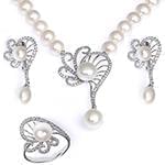 سرویس طلا و جواهر با نگین مروارید و الماس تراش برلیان مدل: bset2210