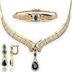 سرویس طلا و جواهر با نگین زمرد و الماس تراش برلیان مدل: bset2215