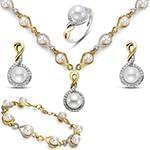 سرویس طلا و جواهر با نگین مروارید و الماس تراش برلیان مدل: bset22160