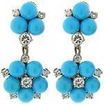 گوشواره طلا و جواهر با نگین فیروزه و الماس تراش برلیان مدل: edf1382