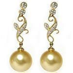 گوشواره طلا و جواهر با نگین مروارید و الماس تراش برلیان مدل: edf1388