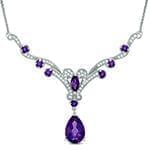 گردنبند طلا و جواهر با نگین آمتیس و الماس تراش برلیان مدل: ndf1323