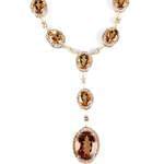 گردنبند طلا و جواهر با نگین سیترین و الماس تراش برلیان مدل: ndf1329