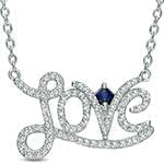 گردنبند طلا و جواهر با نگین یاقوت کبود و الماس تراش برلیان طرح love مدل: ndf1332