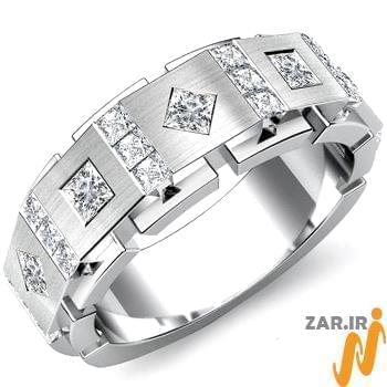 حلقه مردانه طلا سفید با نگین الماس تراش پرنس: مدل wrgm1296