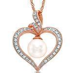 آویز طلا و جواهر با نگین مروارید و الماس تراش برلیان طرح قلب مدل: npdf13074