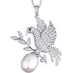 آویز طلا و جواهر با نگین مروارید و الماس تراش برلیان طرح کبوتر مدل: npdf13084